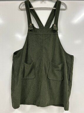 Olive Green Corduroy Overall Dress 3XL Plus Size Jumper Pinafore Cottagecore